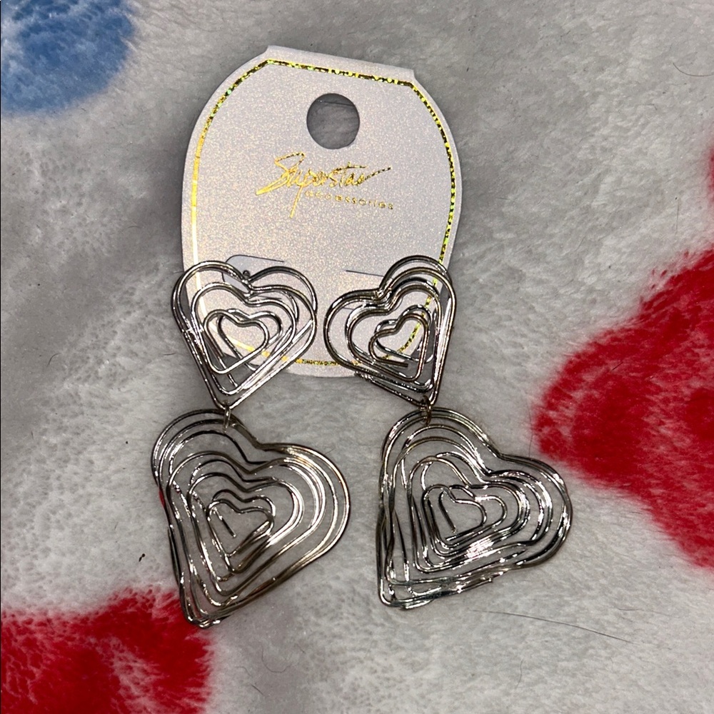 Signature Silver Heart Layered Earrings